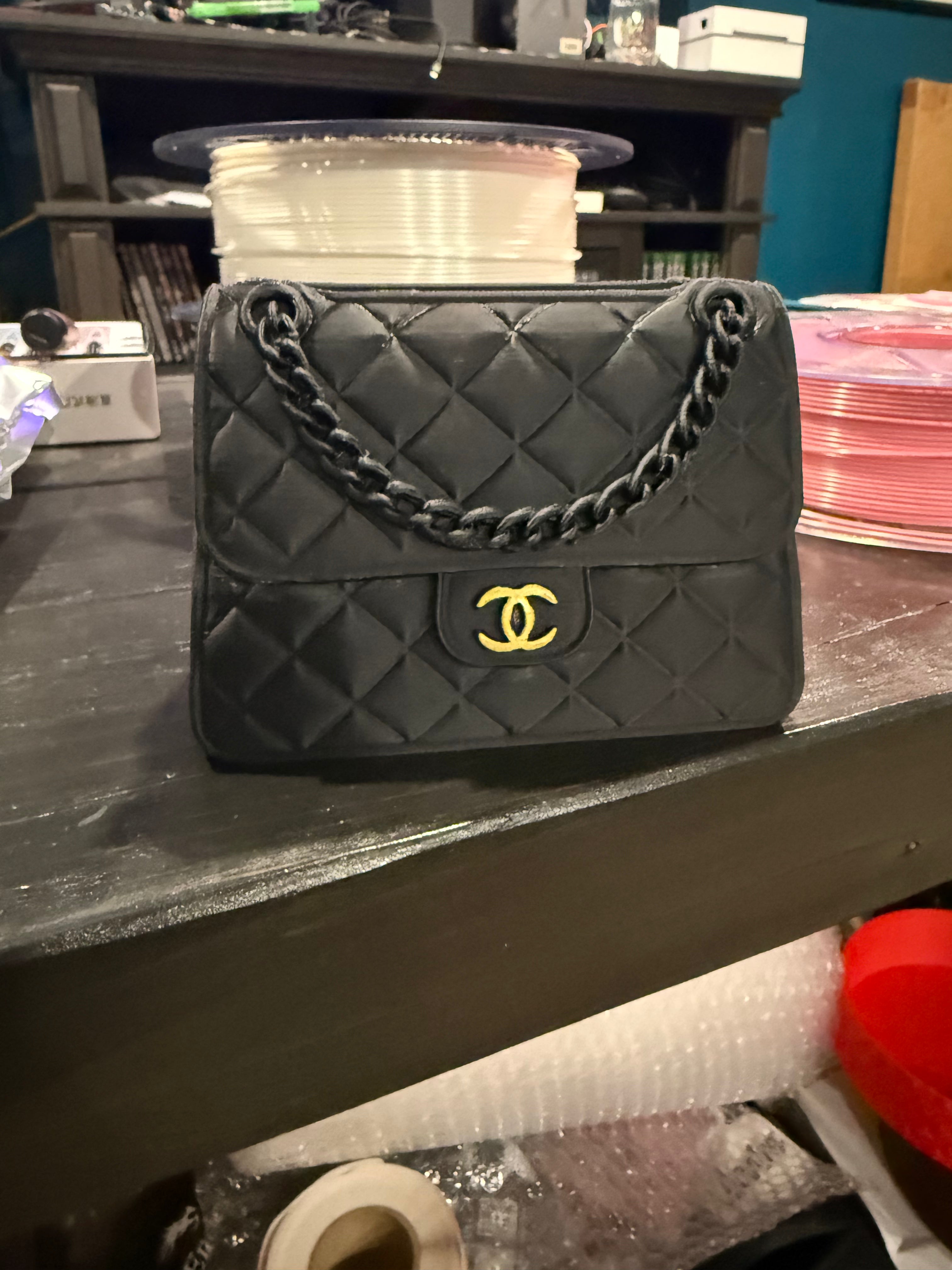 3D Printed Black Mini Handbag Decor